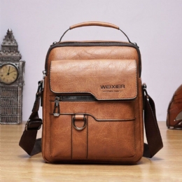 Herr Pu Läder Retro Business Stor Kapacitet Flerfickor Enfärgad Axelväska Crossbody-väska