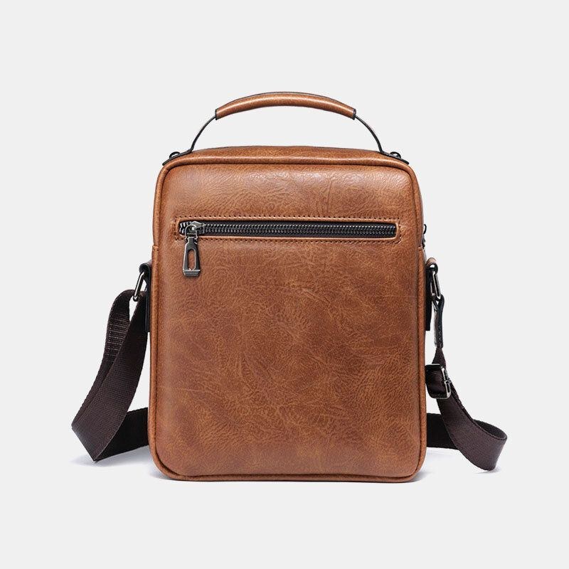 Herr Pu Läder Retro Business Stor Kapacitet Flerfickor Enfärgad Axelväska Crossbody-väska