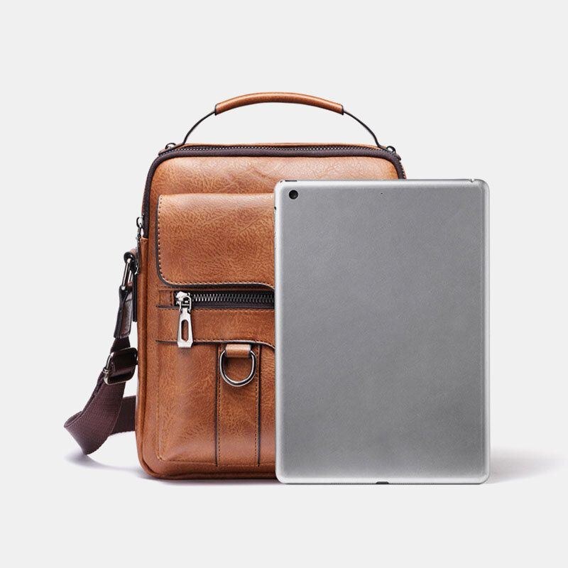 Herr Pu Läder Retro Business Stor Kapacitet Flerfickor Enfärgad Axelväska Crossbody-väska