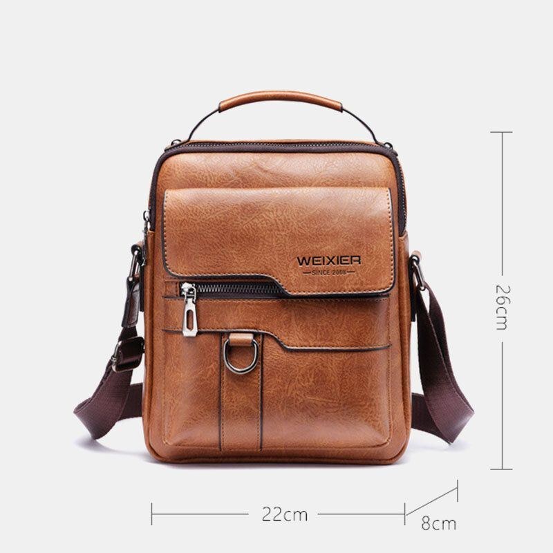 Herr Pu Läder Retro Business Stor Kapacitet Flerfickor Enfärgad Axelväska Crossbody-väska