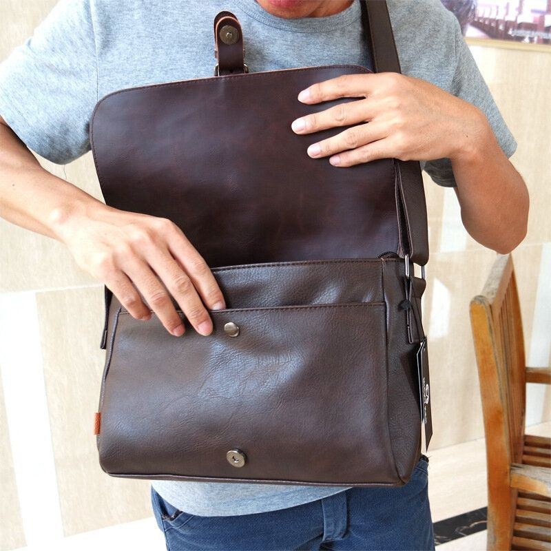 Herr Pu Läder Stor Kapacitet Stöldskyddsskydd Dragkedja Vintage Casual Messenger Bag Crossbody Bag Axelväska