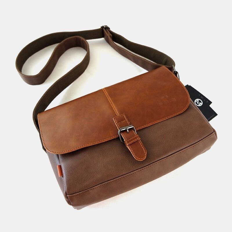 Herr Pu Läder Stor Kapacitet Stöldskyddsskydd Dragkedja Vintage Casual Messenger Bag Crossbody Bag Axelväska