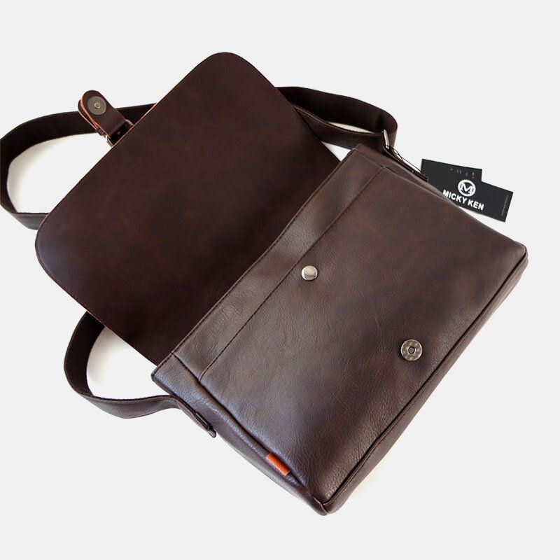 Herr Pu Läder Stor Kapacitet Stöldskyddsskydd Dragkedja Vintage Casual Messenger Bag Crossbody Bag Axelväska