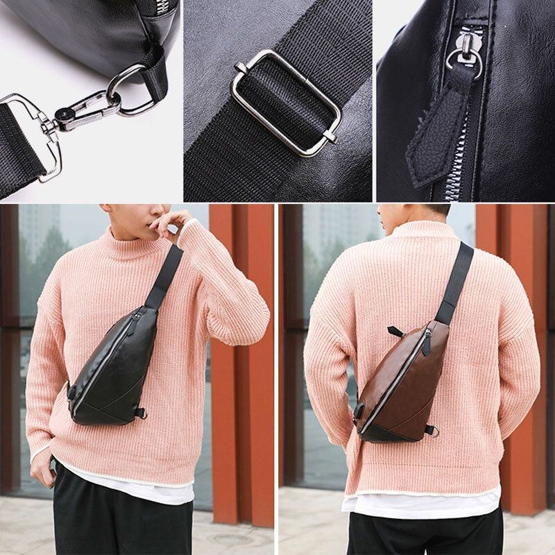 Herr Pu Läder Usb Laddning Vattentät Casual Crossbody Bag Bröstväska Sling Bag