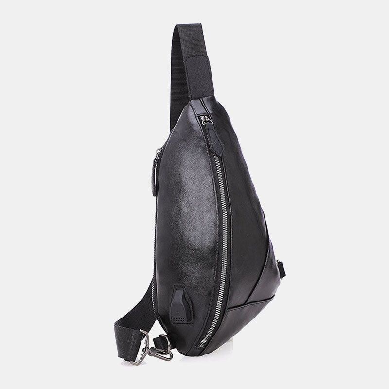 Herr Pu Läder Usb Laddning Vattentät Casual Crossbody Bag Bröstväska Sling Bag