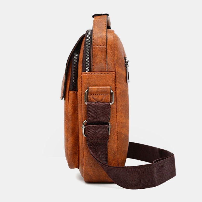 Herr Pu Läder Vintage Textur Stor Kapacitet Dragkedja Dekor Crossbody-väska Axelväska Handväska