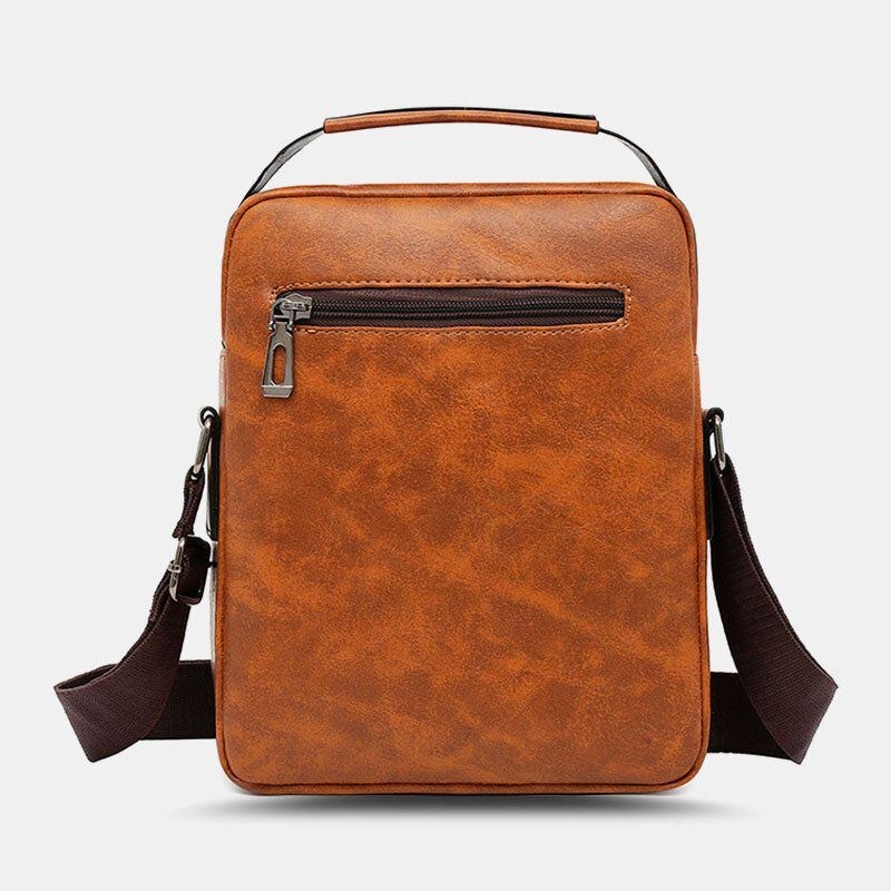 Herr Pu Läder Vintage Textur Stor Kapacitet Dragkedja Dekor Crossbody-väska Axelväska Handväska