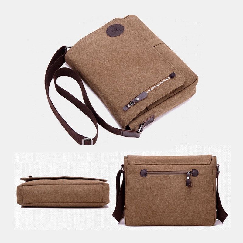 Herr Retro Canvas Multi-pocket Anti-stöld Crossbody Axelväska Stor Kapacitet Messenger Resväska