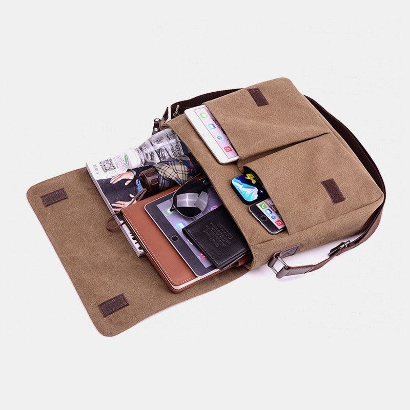 Herr Retro Canvas Multi-pocket Anti-stöld Crossbody Axelväska Stor Kapacitet Messenger Resväska