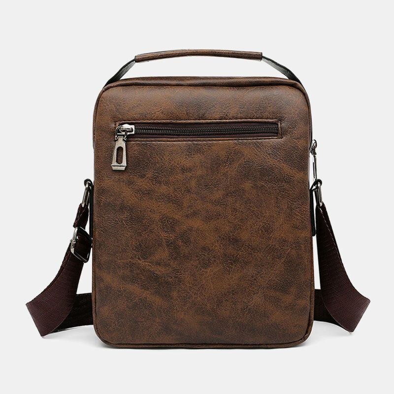 Herr Texture Dragkedja Dekor Crossbody-väska Pu-läder Vintage Multi-pocket Axelväska Handväska