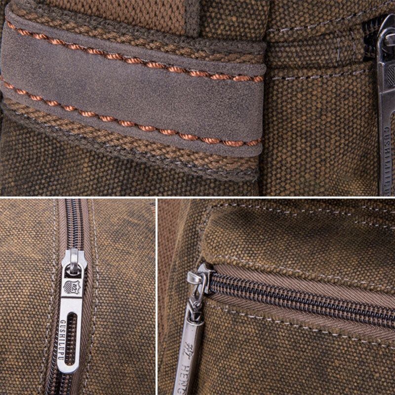 Herr Thicken Canvas Multi-pocket Crossbody Axelväska Med Stor Kapacitet Baksida Stöldskyddsficka Handväska