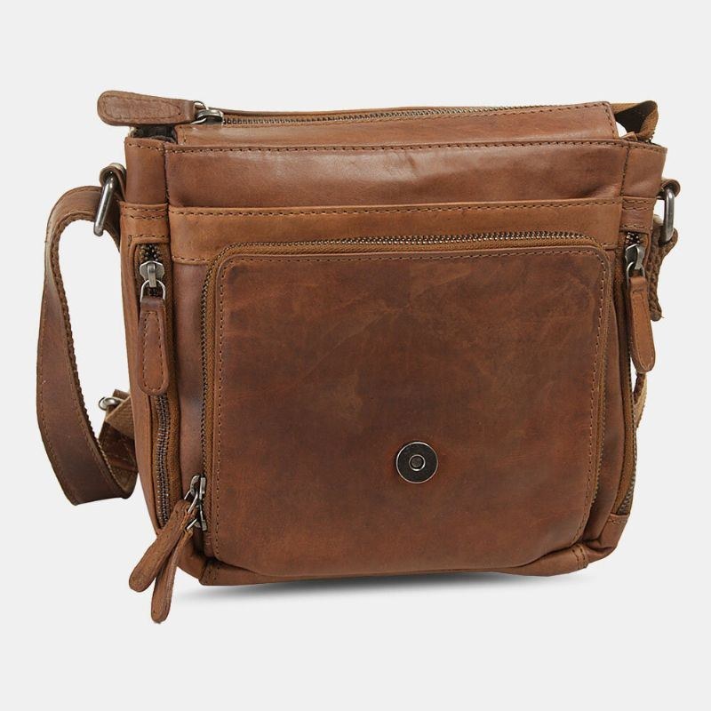 Herr Vattentät Flerlagers Dragkedja Crossbody-väska Faux Läder Mjuk Messenger Bag Stöldskyddsväska