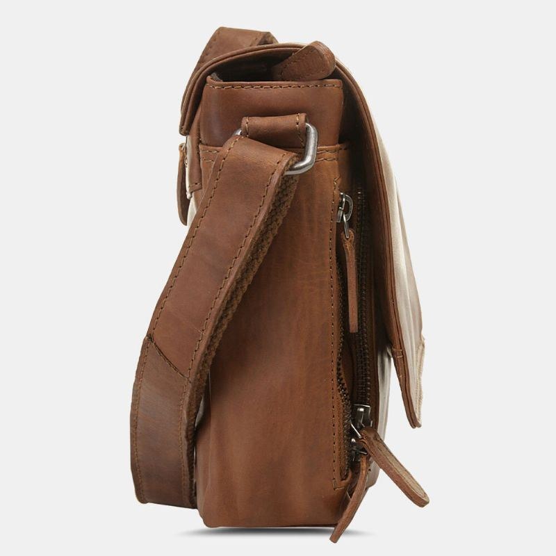 Herr Vattentät Flerlagers Dragkedja Crossbody-väska Faux Läder Mjuk Messenger Bag Stöldskyddsväska