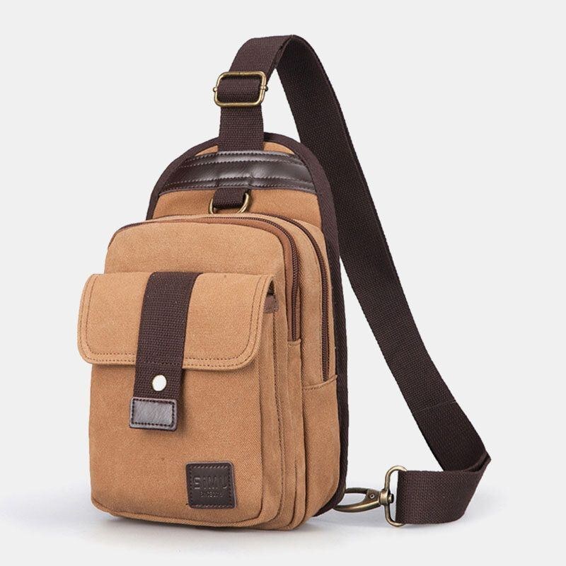 Herr Vinatge Anti-stöld Canvas Bröstväska Axelväska Crossbody Bag