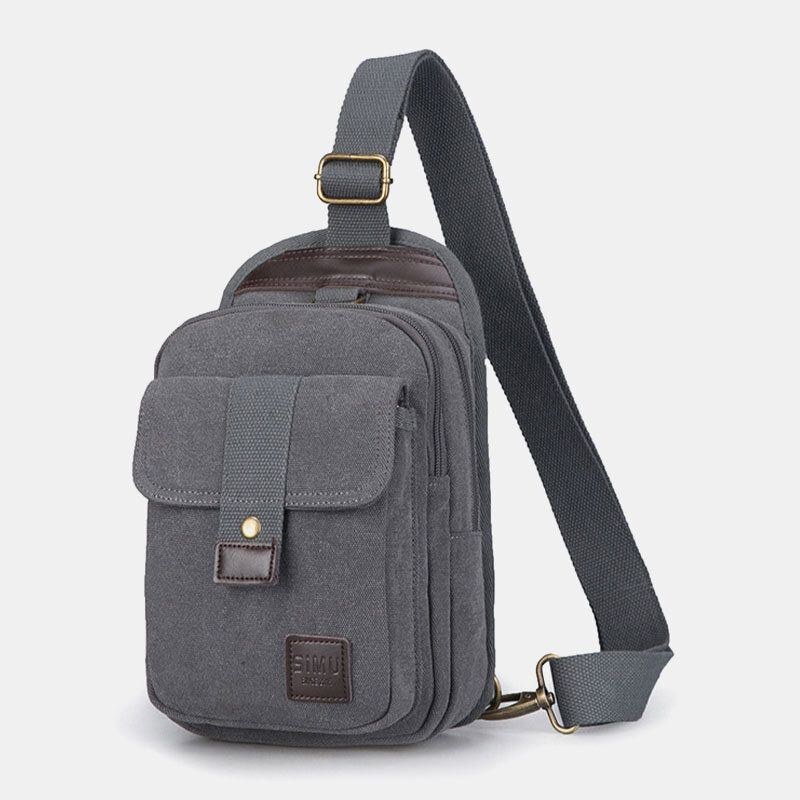 Herr Vinatge Anti-stöld Canvas Bröstväska Axelväska Crossbody Bag