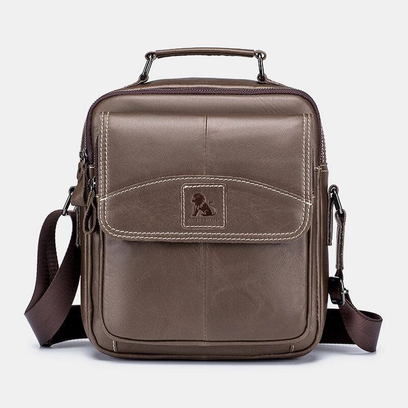 Herr Vintage Äkta Läder Enfärgad Slitbeständig Vattentät Crossbody-väska Axelväska