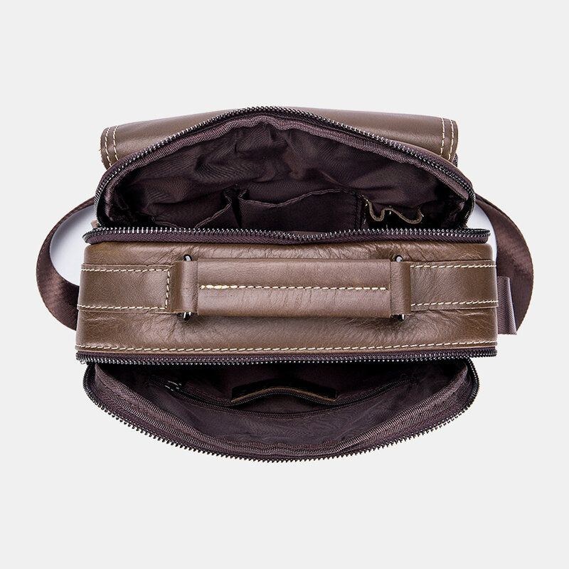 Herr Vintage Äkta Läder Enfärgad Slitbeständig Vattentät Crossbody-väska Axelväska