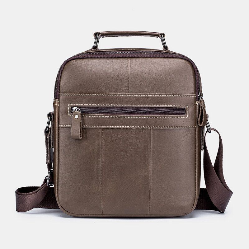 Herr Vintage Äkta Läder Enfärgad Slitbeständig Vattentät Crossbody-väska Axelväska