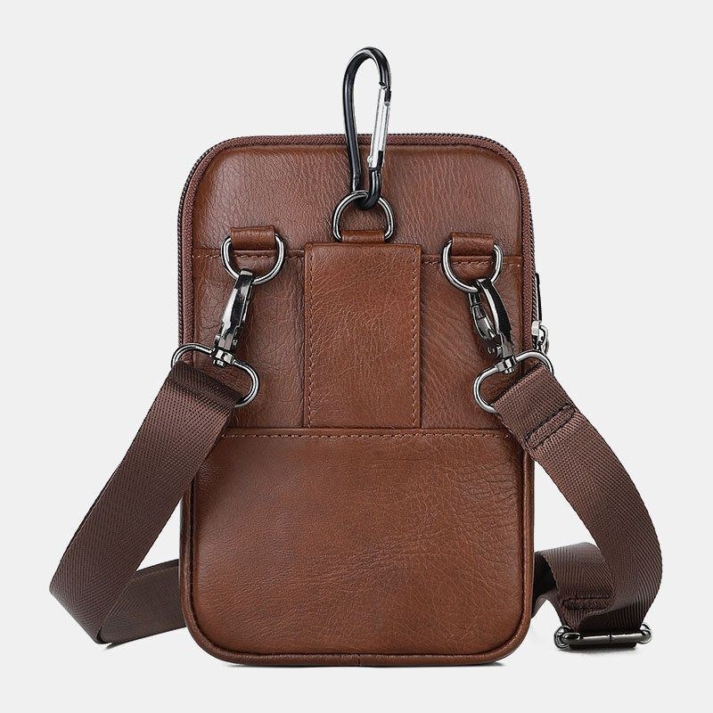 Herr Vintage Äkta Läder Enfärgad Sport Crossbody-väska Telefonväska