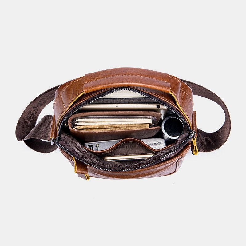 Herr Vintage Äkta Läder Multifunktion Slitstark Crossbody-väska Casual Axelväska