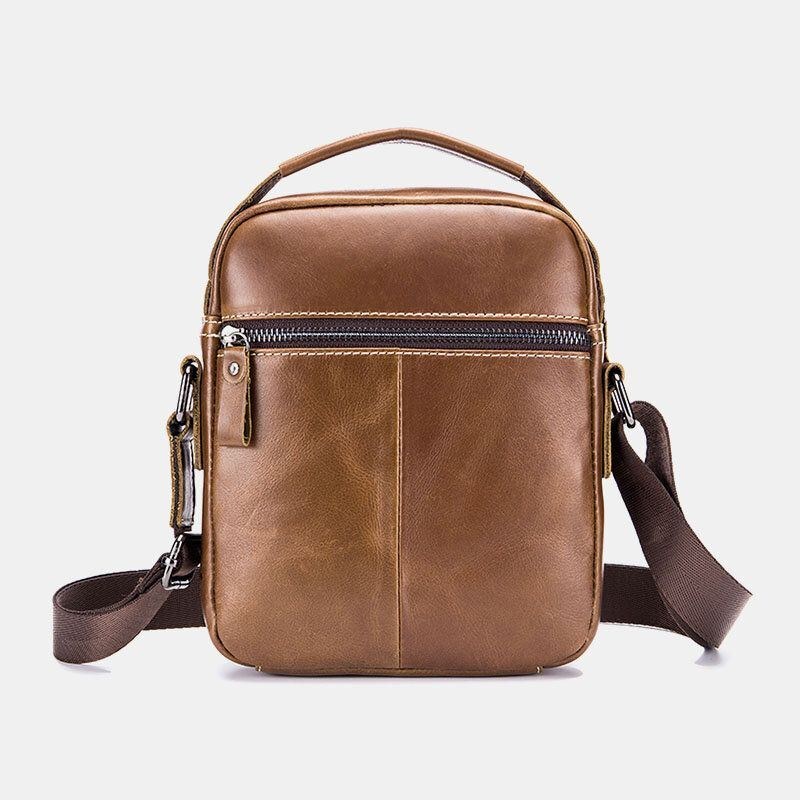 Herr Vintage Äkta Läder Slittålig Multifunktions Crossbody-väska Casual Axelväska