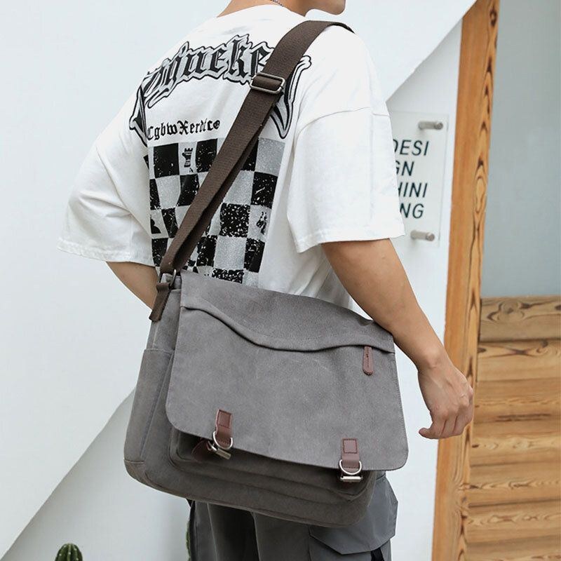 Herr Vintage Canvas Enfärgad Stor Kapacitet Slittålig Crossbody Bag Axelväska