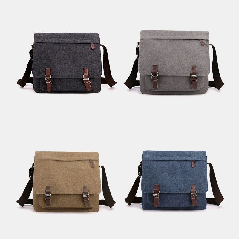 Herr Vintage Canvas Enfärgad Stor Kapacitet Slittålig Crossbody Bag Axelväska