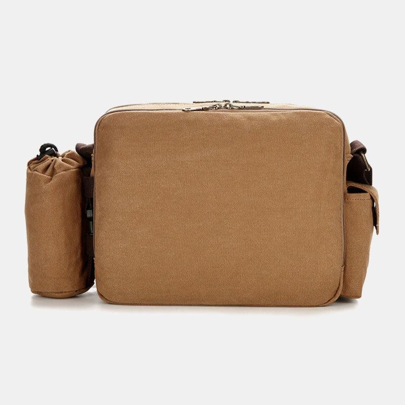 Herr Vintage Canvas Stor Kapacitet Multifunktion Vattenflaska Fick Crossbody Bag Casual Axelväska