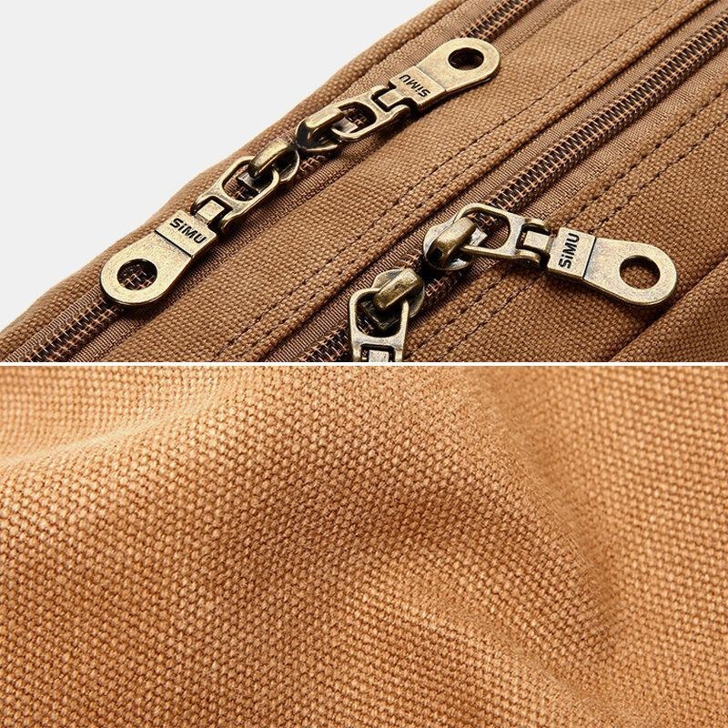 Herr Vintage Canvas Stor Kapacitet Multifunktion Vattenflaska Fick Crossbody Bag Casual Axelväska