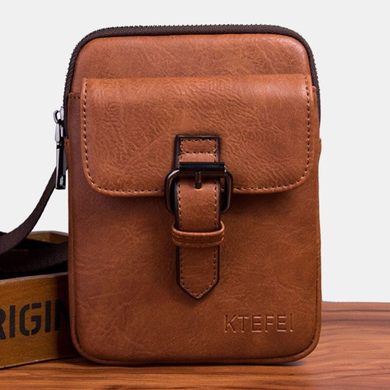 Herr Vintage Konstläder Multifunktion Enfärgad Crossbody-väska