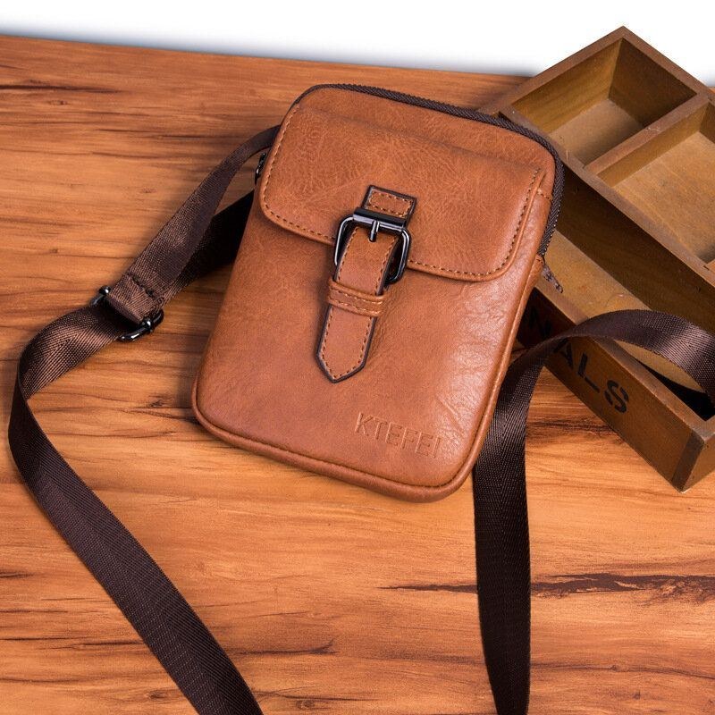 Herr Vintage Konstläder Multifunktion Enfärgad Crossbody-väska