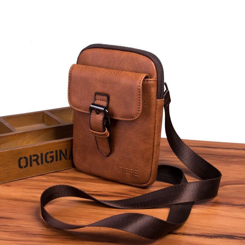 Herr Vintage Konstläder Multifunktion Enfärgad Crossbody-väska