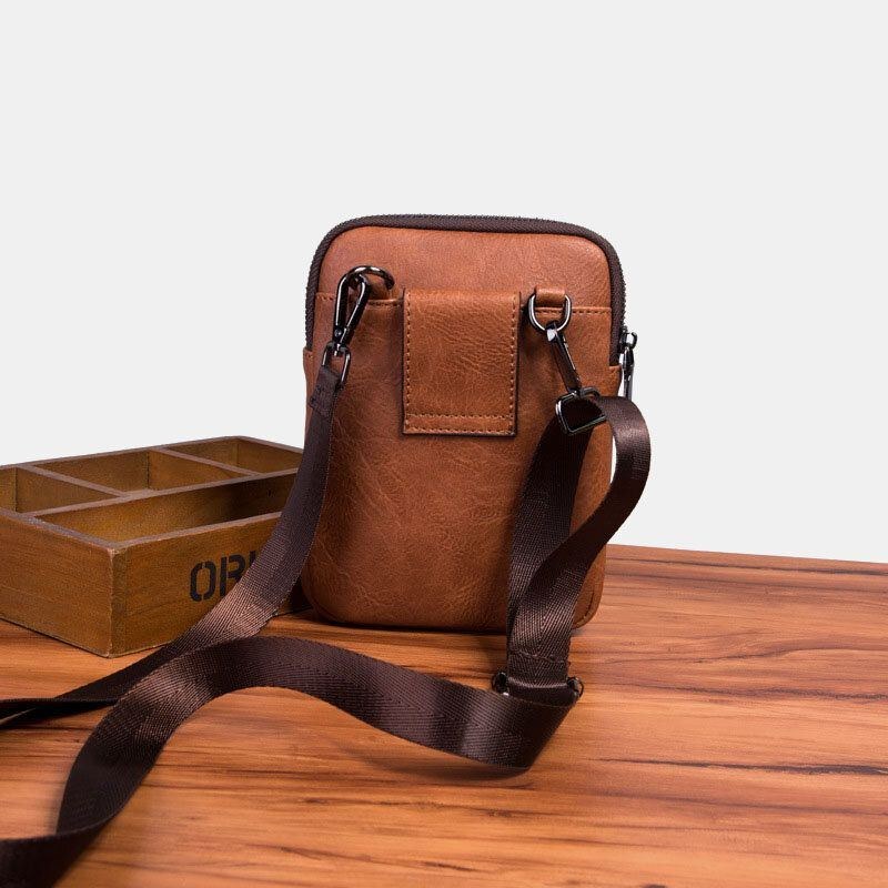 Herr Vintage Konstläder Multifunktion Enfärgad Crossbody-väska