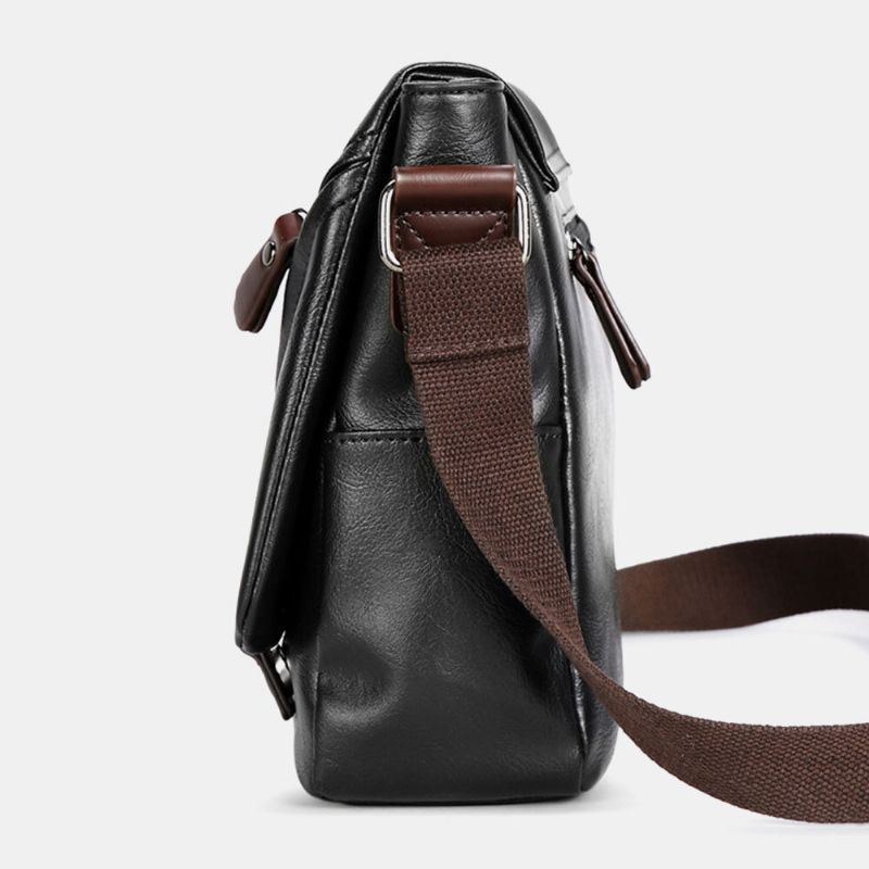 Herr Vintage Pu-läder Multi-pocket Crossbody-väska Med Stor Kapacitet Axelväska