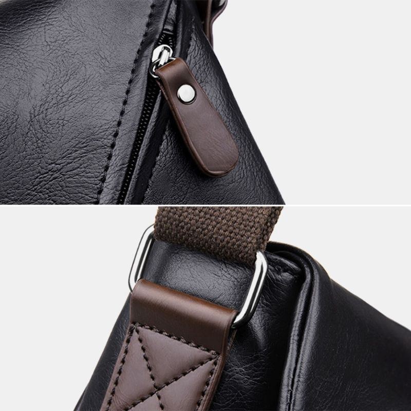 Herr Vintage Pu-läder Multi-pocket Crossbody-väska Med Stor Kapacitet Axelväska