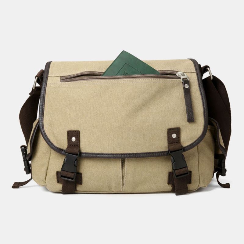 Herr Vintage Stor Kapacitet Slittålig Canvas Crossbody Bag Casual Axelväska