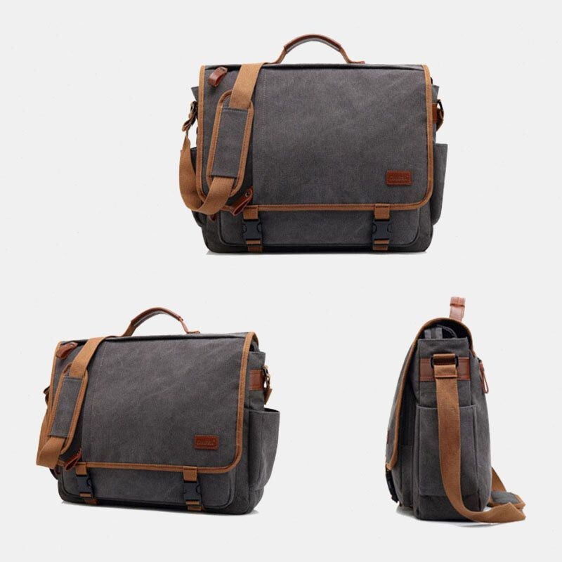 Herr Vintage Stor Kapacitet Vattentät Canvas Casual Crossbody-väska Axelväska Resväska