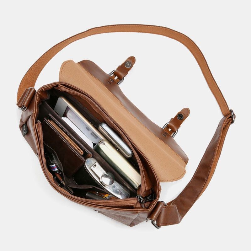 Herr Vintage Vattentät Multificks Konstläder Crossbody-väska Axelväska