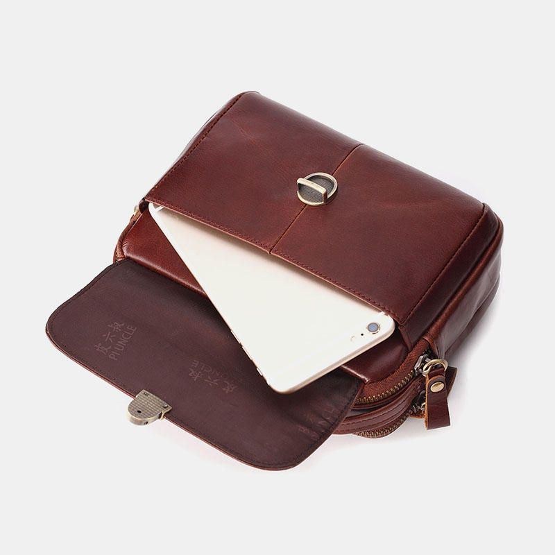 Men Äkta Läder Small Crossbody Bag Handväska