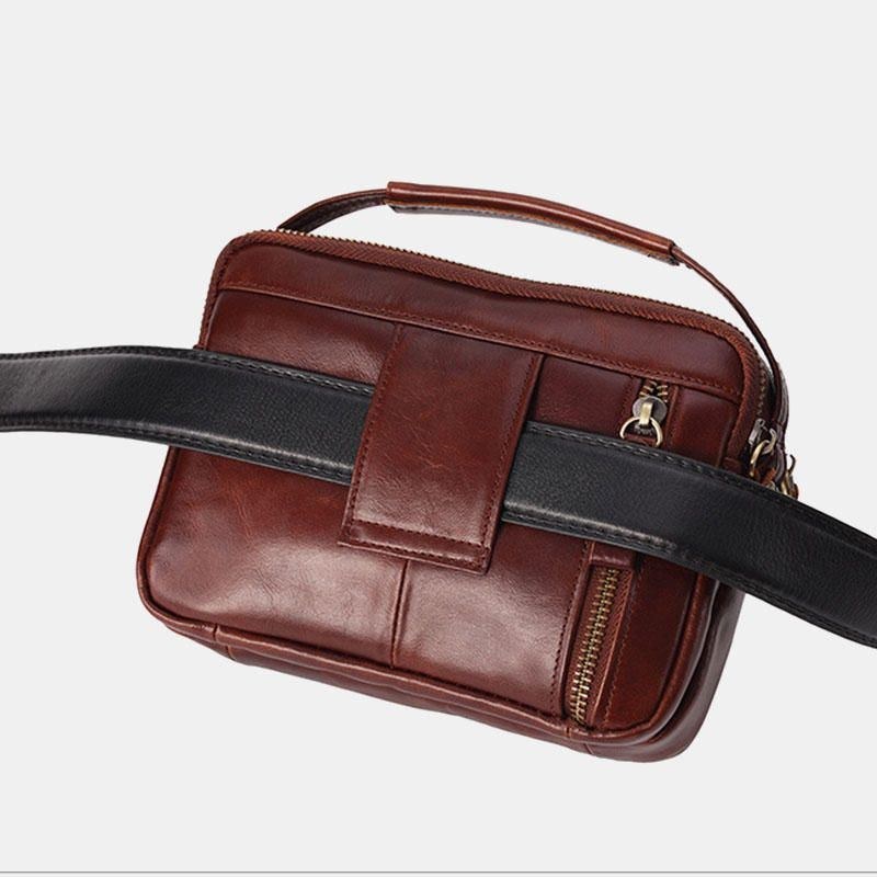 Men Äkta Läder Small Crossbody Bag Handväska