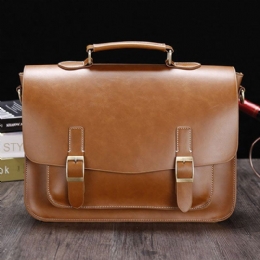 Men Vintage Vattentät Slitbeständig Faux Laether Business Portfölj Crossbody Axelväska