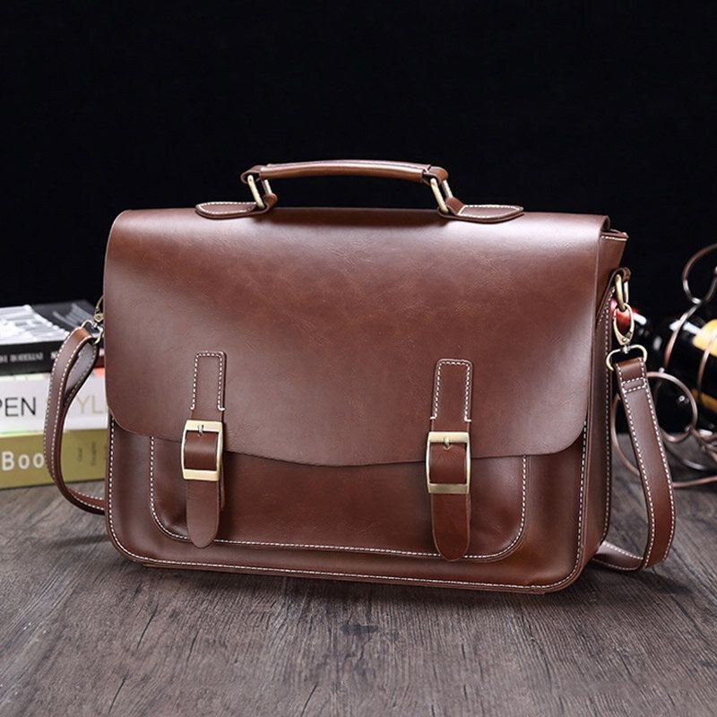 Men Vintage Vattentät Slitbeständig Faux Laether Business Portfölj Crossbody Axelväska