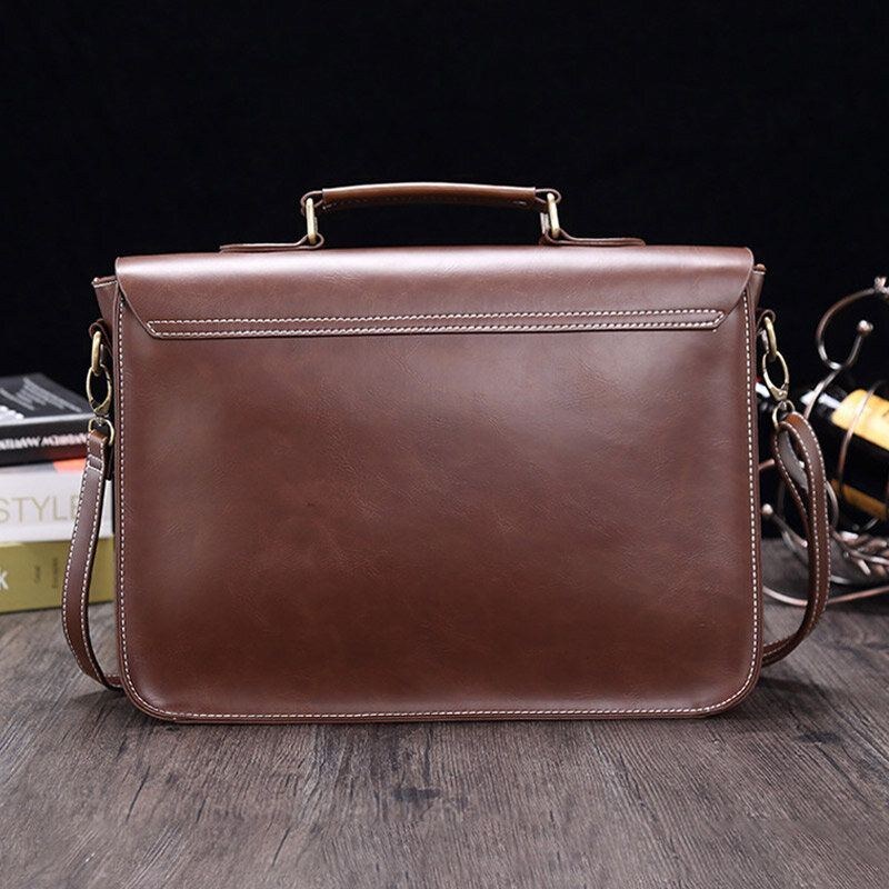 Men Vintage Vattentät Slitbeständig Faux Laether Business Portfölj Crossbody Axelväska