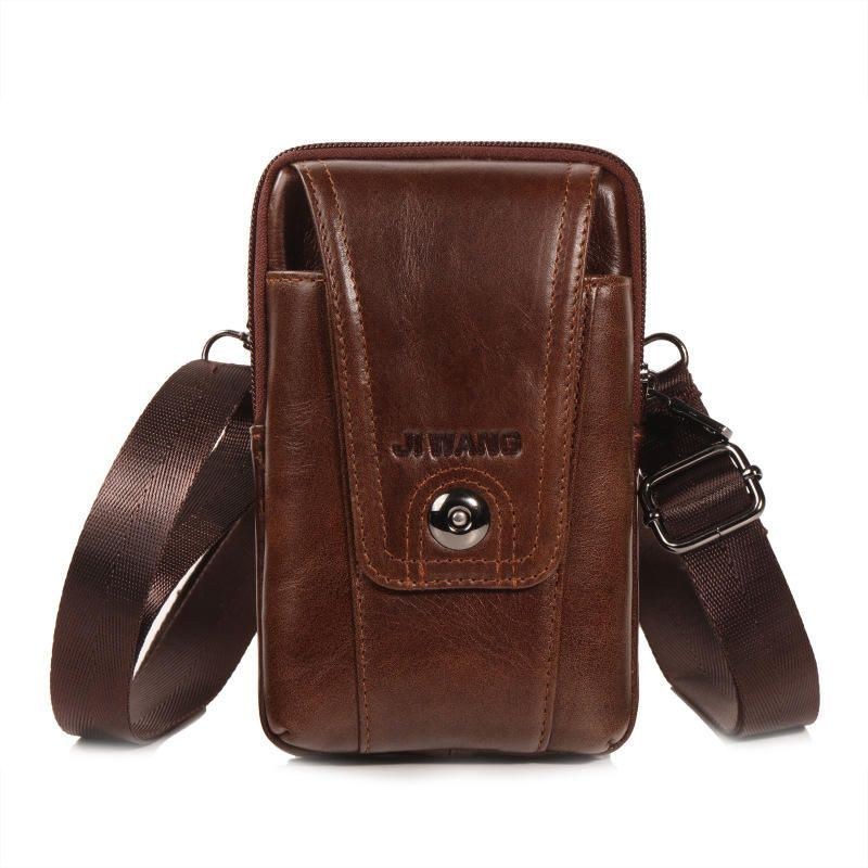 Nötskinn Multifunktions Telefonväska Vintage Crossbody Bag Oil Wax Midjeväska För Män