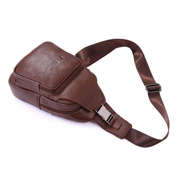 Retro Herr Casual Outdoor Sport Bröstväska I Äkta Läder Crossbody-väska