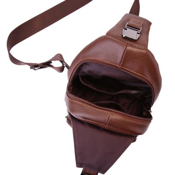 Retro Herr Casual Outdoor Sport Bröstväska I Äkta Läder Crossbody-väska