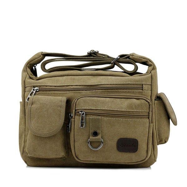 Stor Kapacitet Män Casual Canvas Shoulder Messenger Bag Rese Crossbody Bag