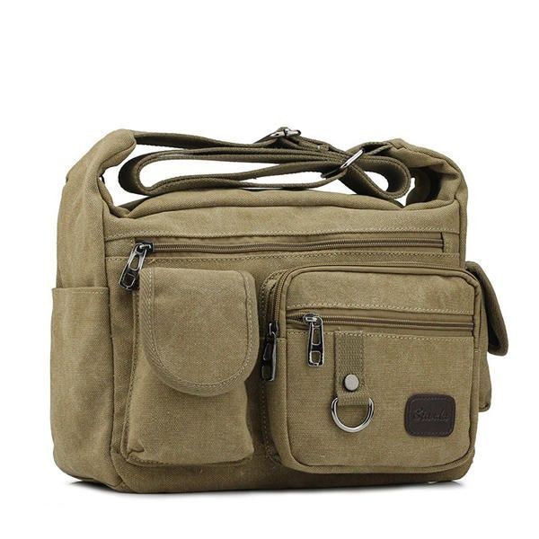 Stor Kapacitet Män Casual Canvas Shoulder Messenger Bag Rese Crossbody Bag