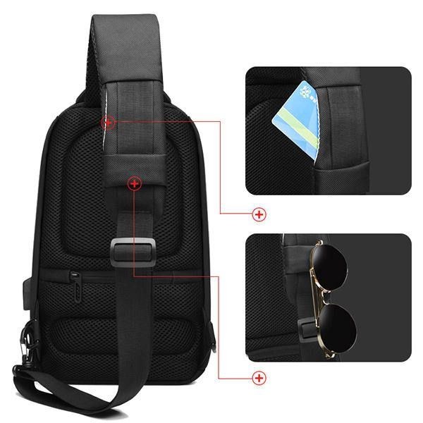 Stor Kapacitet Vattentät Business Usb Laddningsport Sling Bag Bröstväska Crossbody-väska För Män