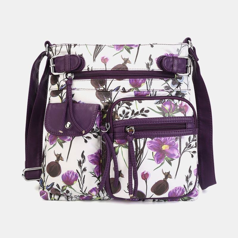 Angel Kiss Kvinnor Pu Läder Flerfärgstryck Vattentät Multi-pocket Anti-stöld Crossbody-väska Axelväska